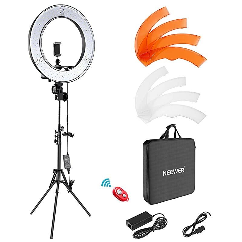 Ring Light Kit:18"/48cm Outer 55W 5500K Dimmable LED Ring Light, Light Stand, Carrying Bag for Camera,Smartphone,YouTube,TikTok,Self-Portrait Shooting, Black, Model:10088612