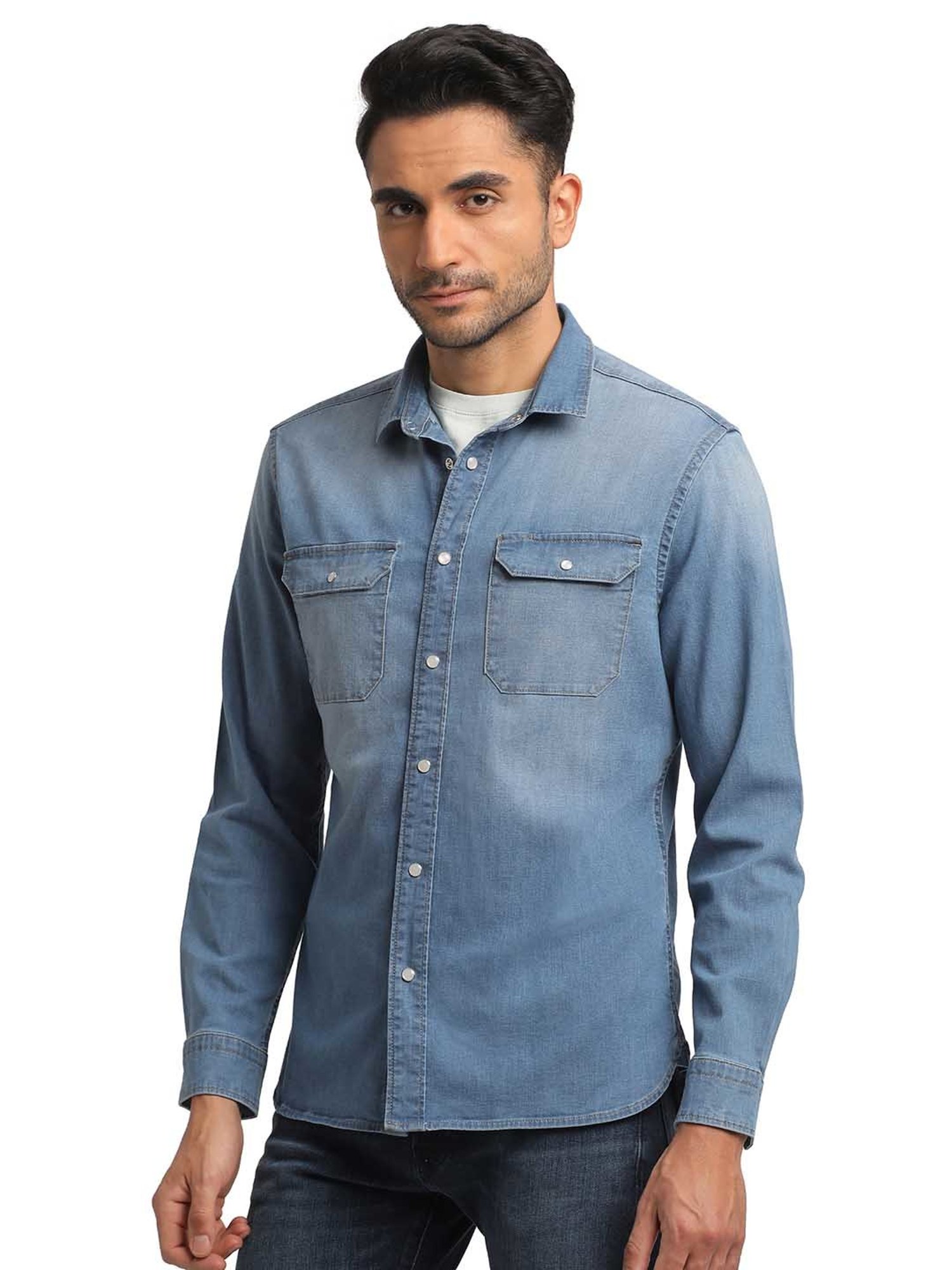 EVERBLUE Light Blue Regular Fit Shirt