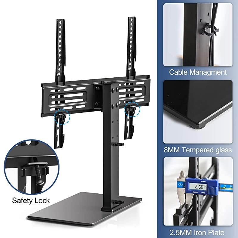 Universal Swivel TV Stand for 27-55 inch LCD LED TVs Height Adjustable TV Stand Base with Tempered Glass Table Top TV Stand in Living Room Holds Up to 88LBS VESA 400x400mm