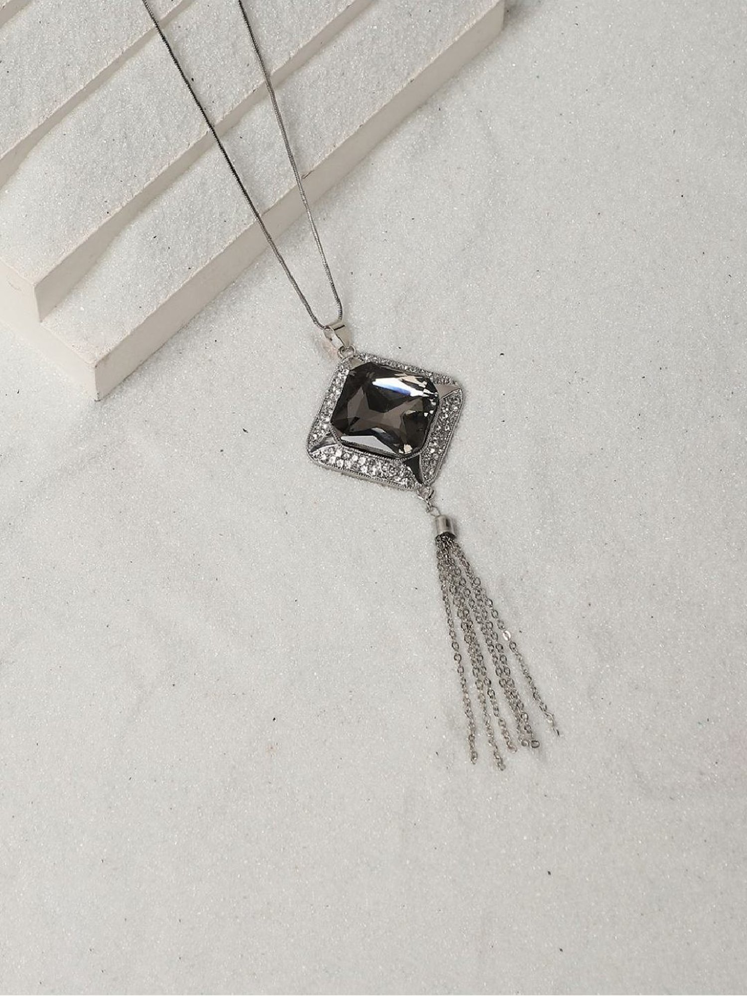 Sohi women's crystal tassel pendant charcoal black