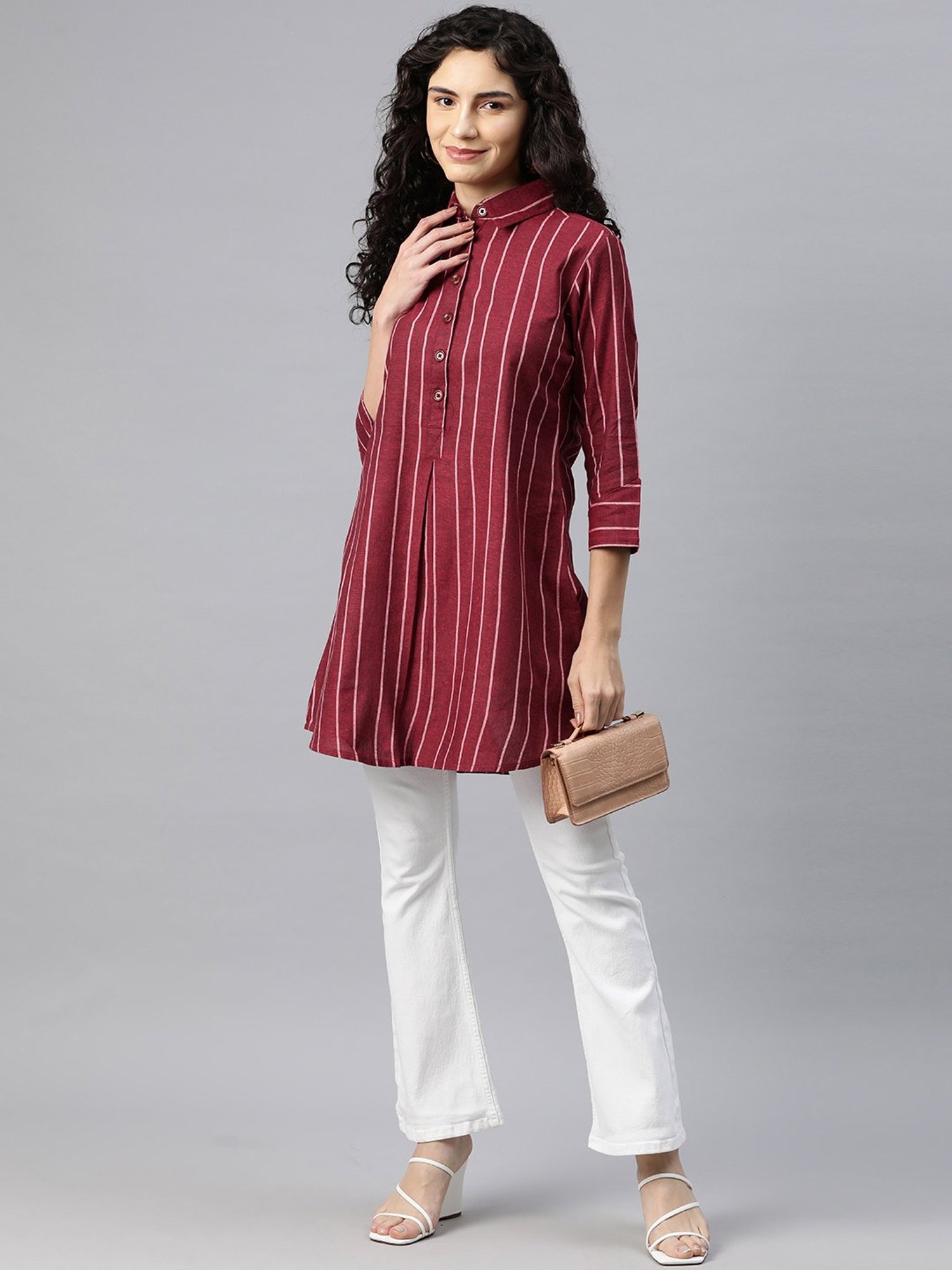 Cottinfab Dark Red Cotton Striped Top