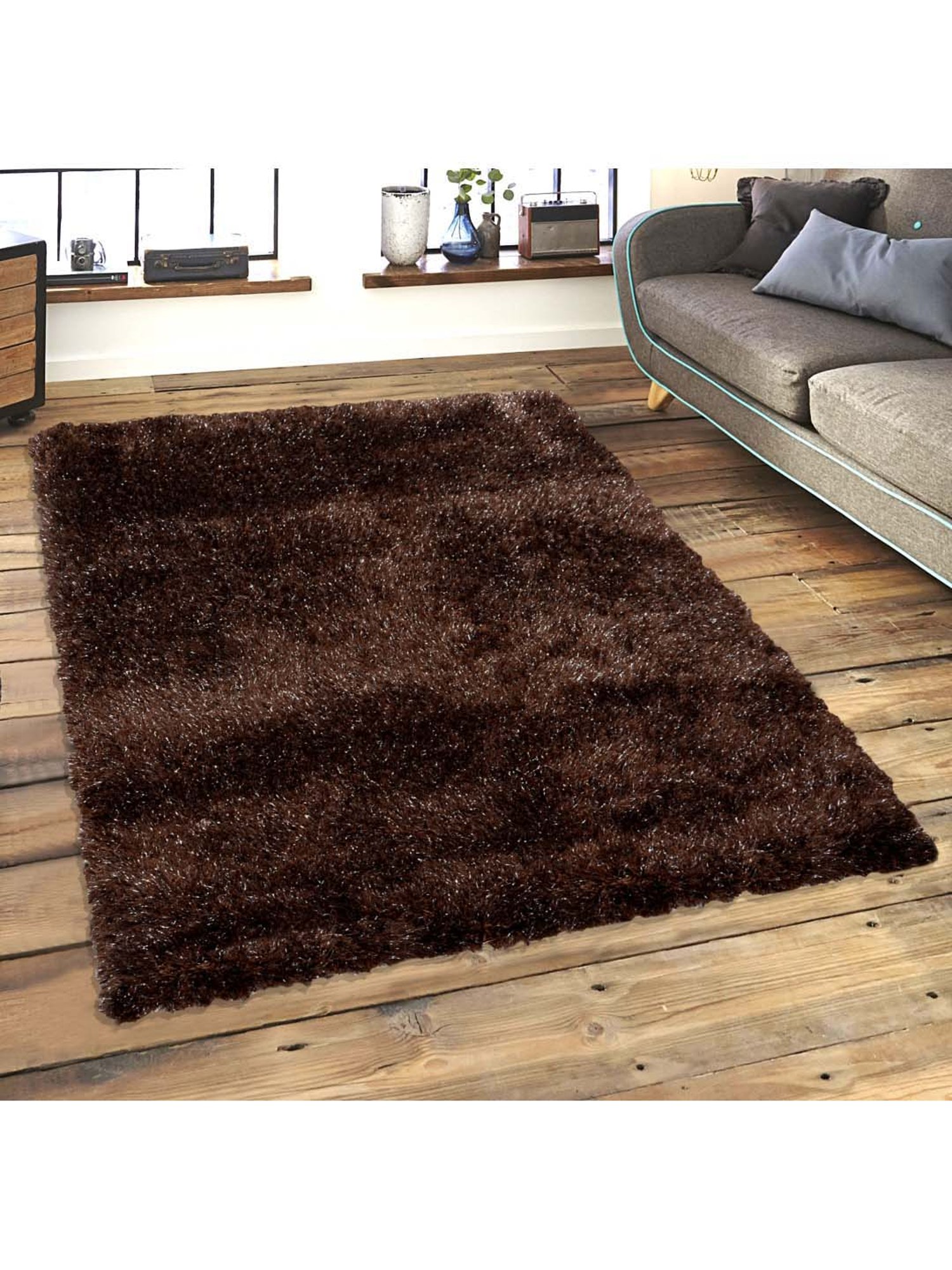 Saral Home Modern Dark Brown Polyester Carpet - Set of 1