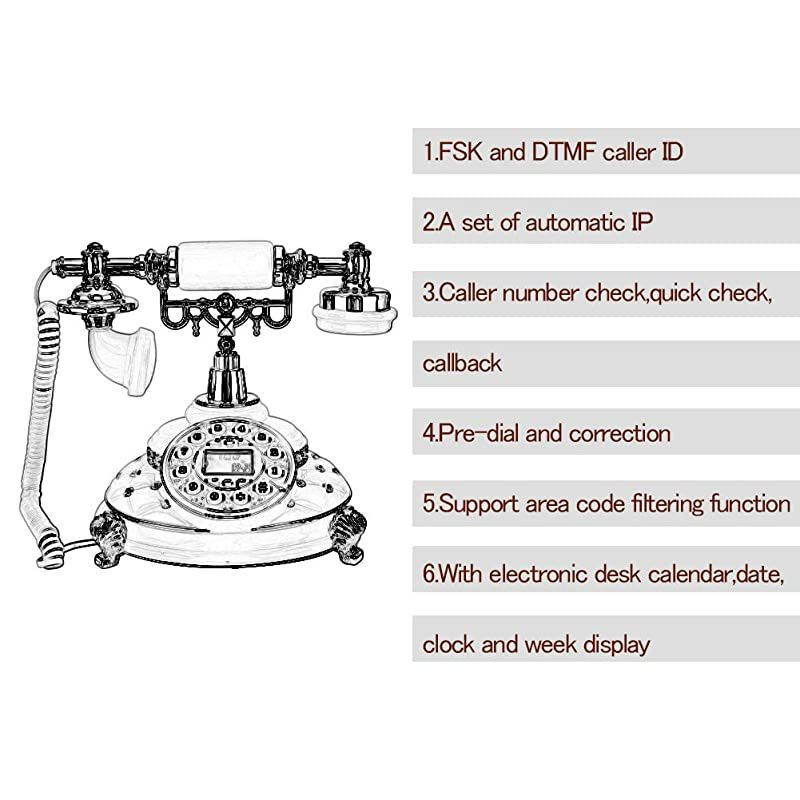 Telephones LandlineEU Type Style Landline Silver Plated Gemstone Home Office TelephoneSupport FSK and DTMF Backlight Caller IDSupport Electronic CalendarDateClock and Week Display