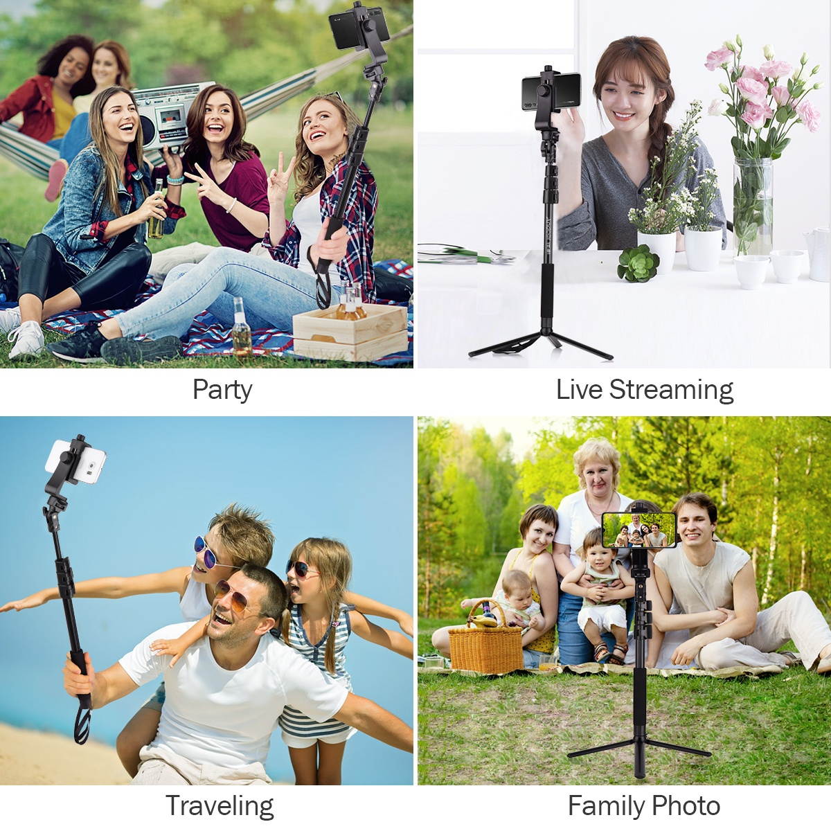 Andoer 54-inch Extendable Selfie Stick Tripod Stand Aluminum Alloy with Detachable Desktop Tripod Phone Holder Sports Camera Mount Adapter Remote Shutter Compatible with iPhone and Android Phones for