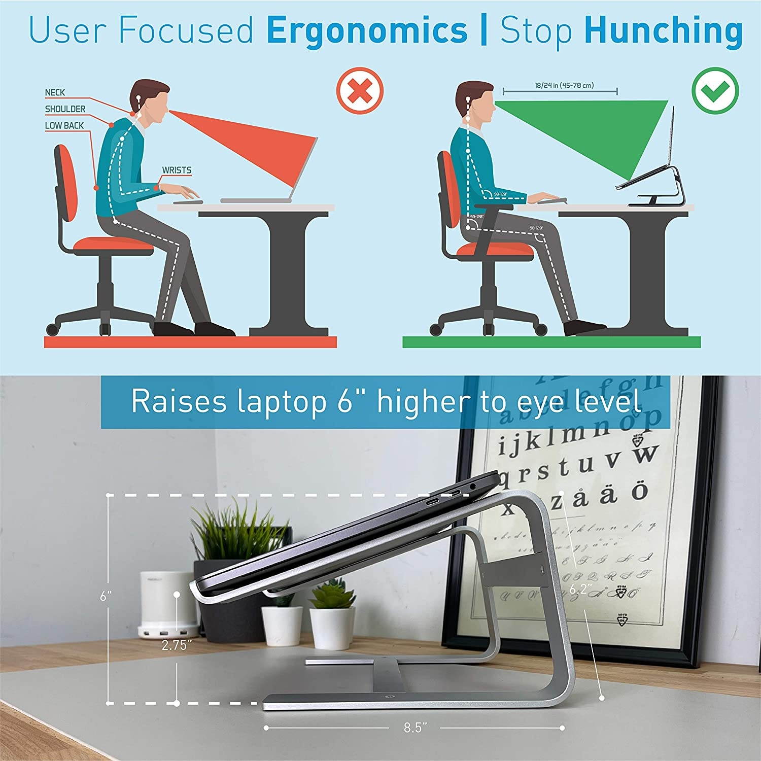 Macally Ultra Slim Wired Keyboard and an Ergonomic Laptop Stand, Relieve Stress Off Your Back