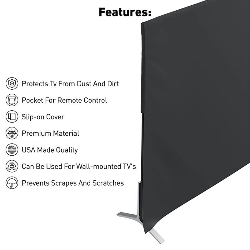 55 inch TV Cover Indoor Screen Protector for Flat Screen TV Clean Dust Cover Enclosure for Flatscreen Television Smart TVs Cloth Fabric Cover Size 50 x 31 inch Made in USA Black