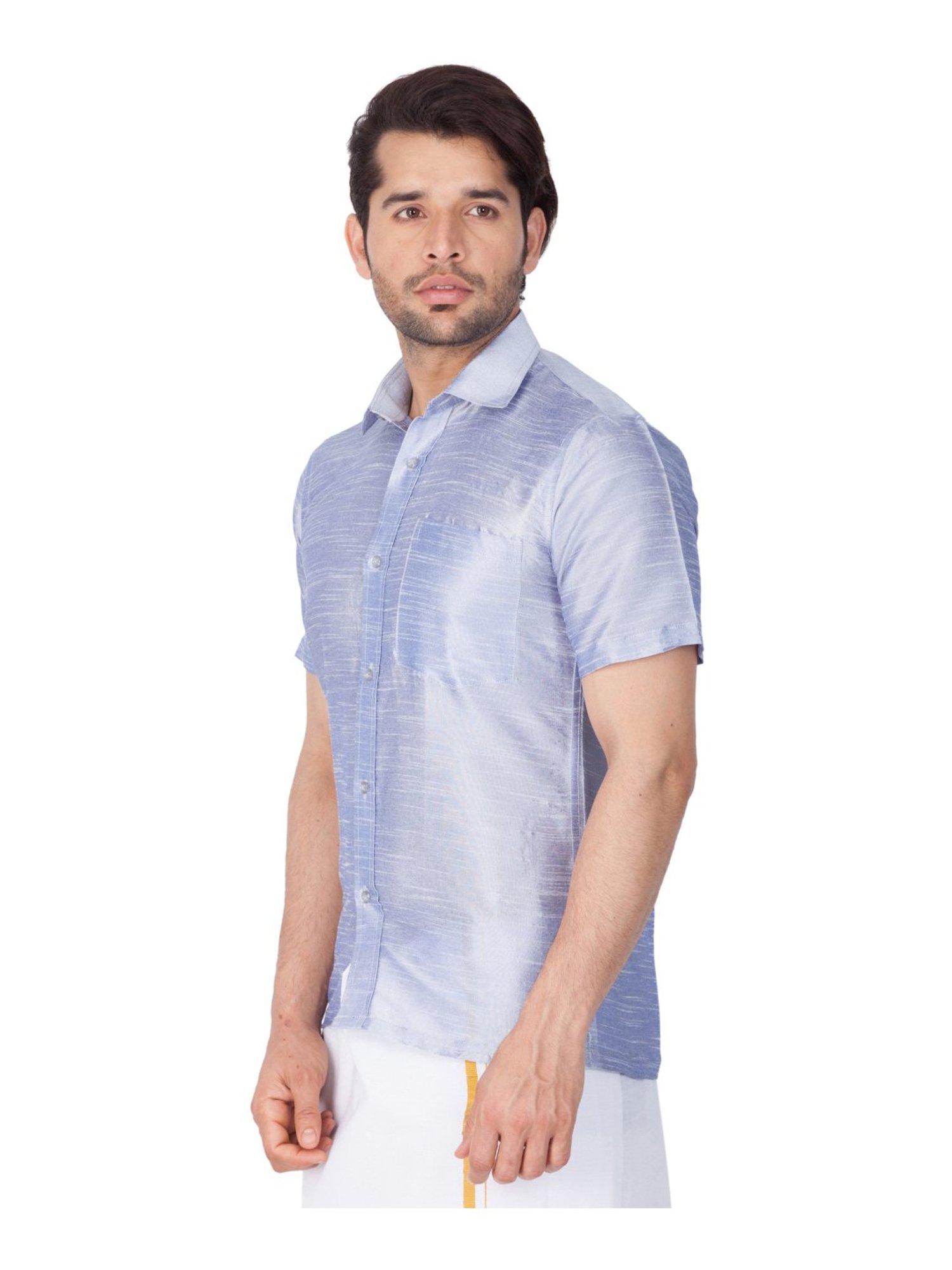 VASTRAMAY Sky Blue Straight Fit Self Pattern Ethnic Shirt