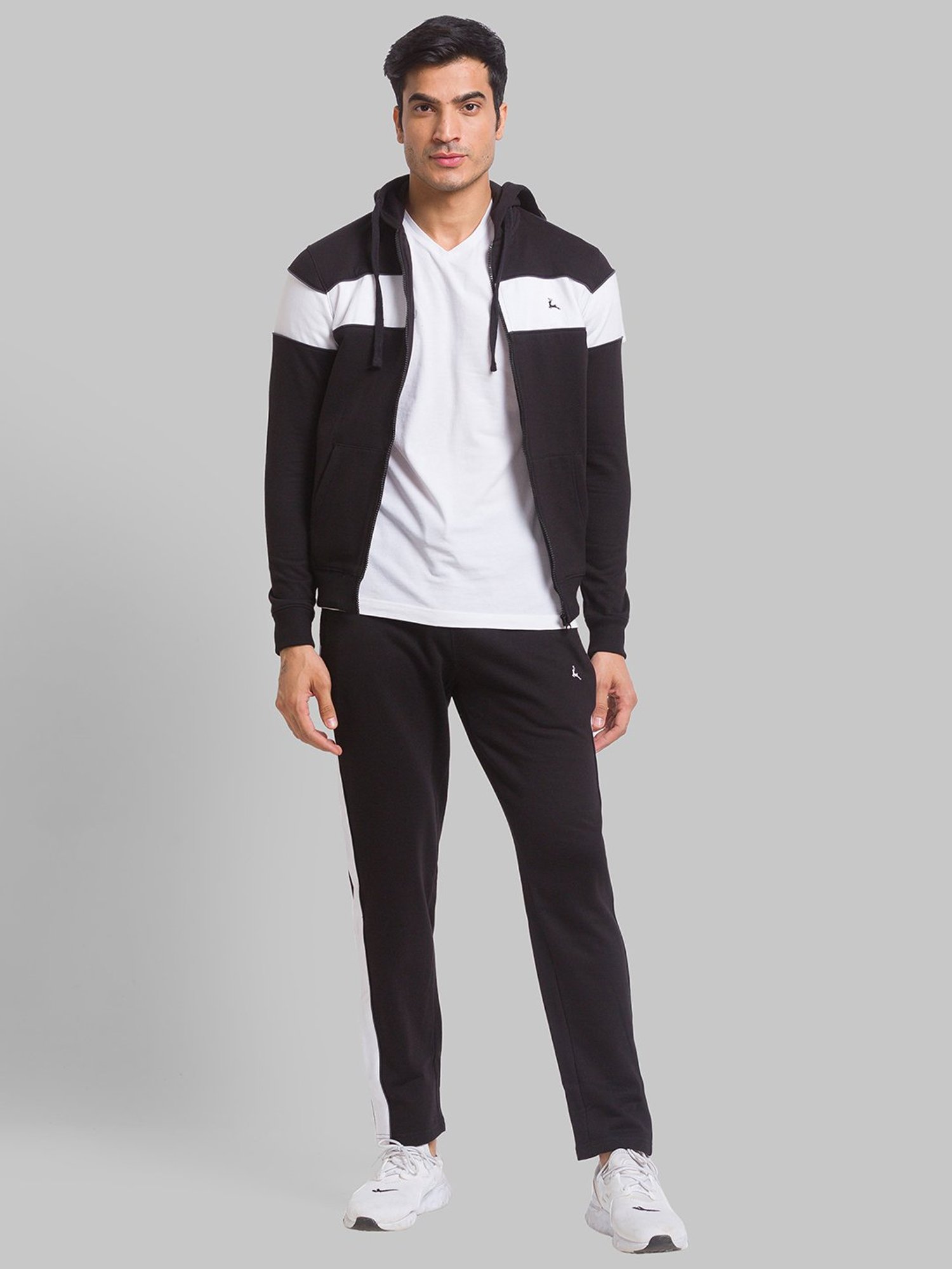 Parx Black & White Regular Fit Colour Block Tracksuit