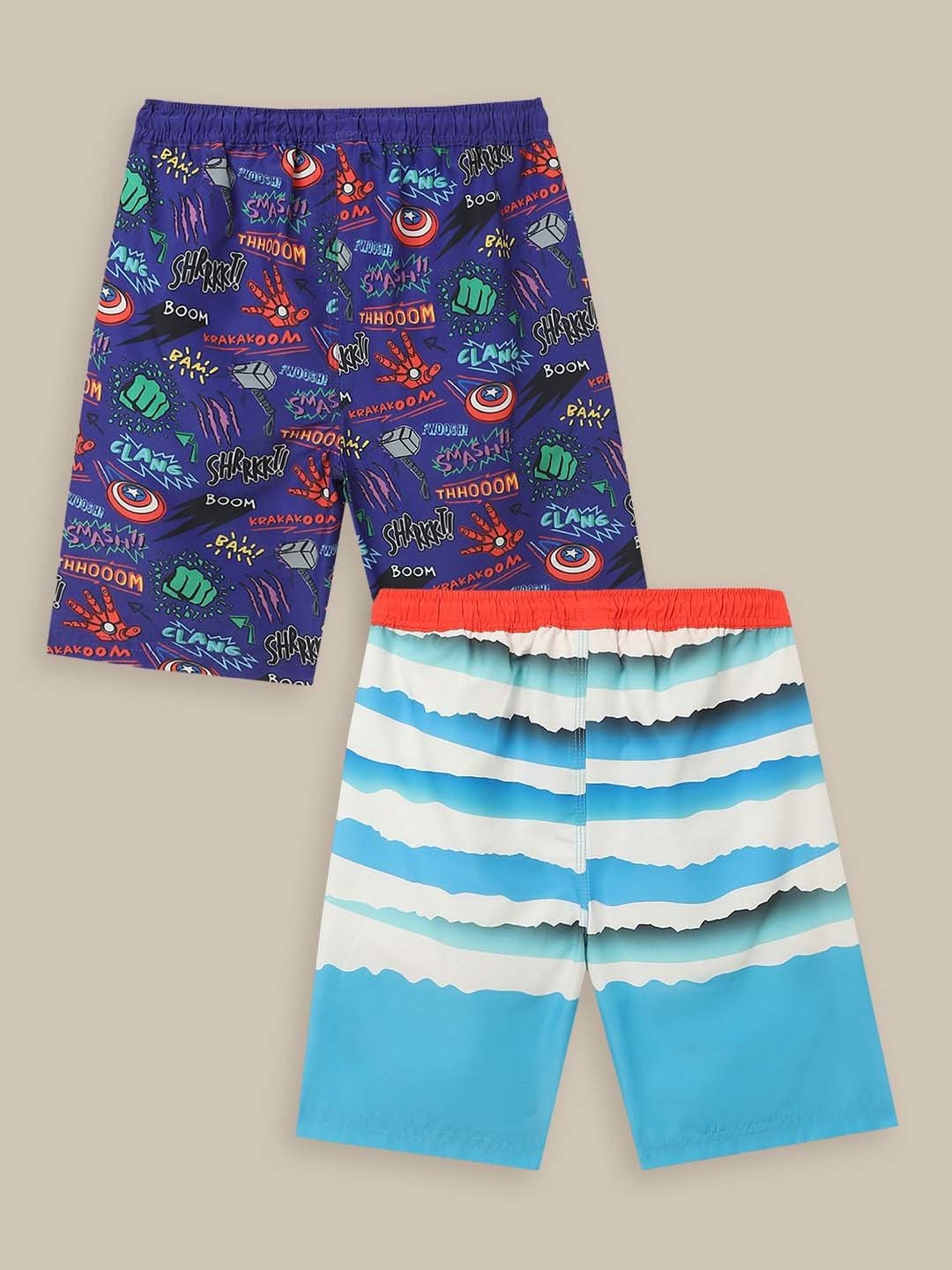 Kidsville Blue & Red Printed Shorts