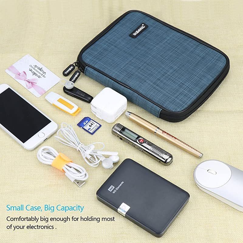 Universal Cable Organizer Bag  Small Electronics Accessories Cases Travel Carrying Pouch for USB Cables Earphone Charger Phone Charging Cords Blue