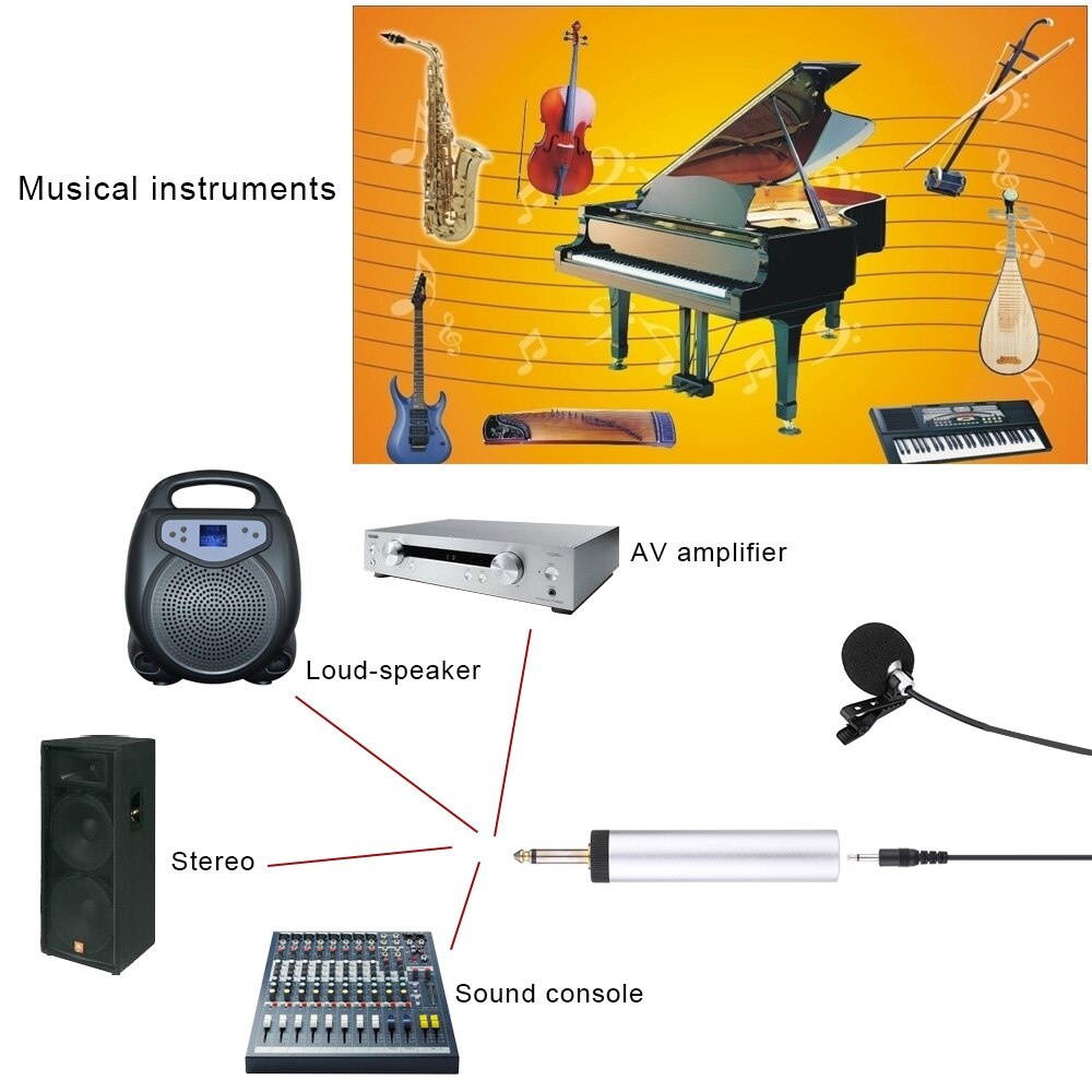 Mini Condenser Microphone Portable Wired Electret Lapel Lavalier Clip-on Musical Instrument mikrofon for Guitar Trumpet Violin