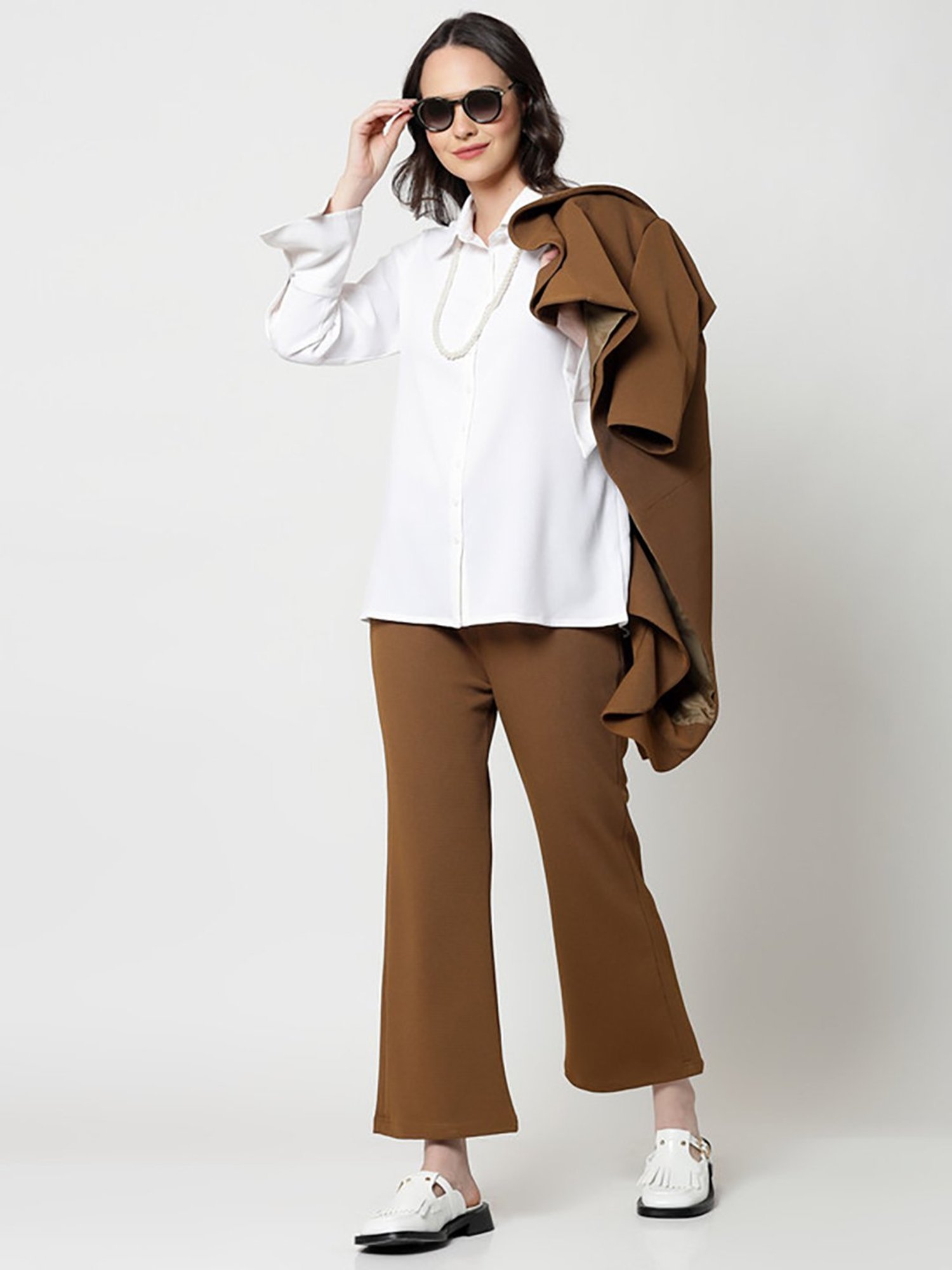 Office & You Mustard Regular Fit Mid Rise Trousers