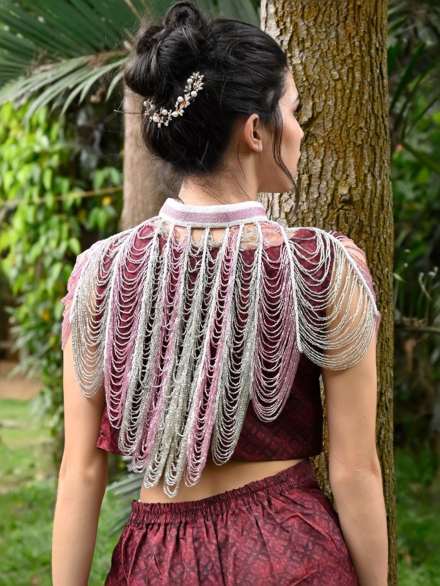 Odette Pink Embellished Fancy Short Cape