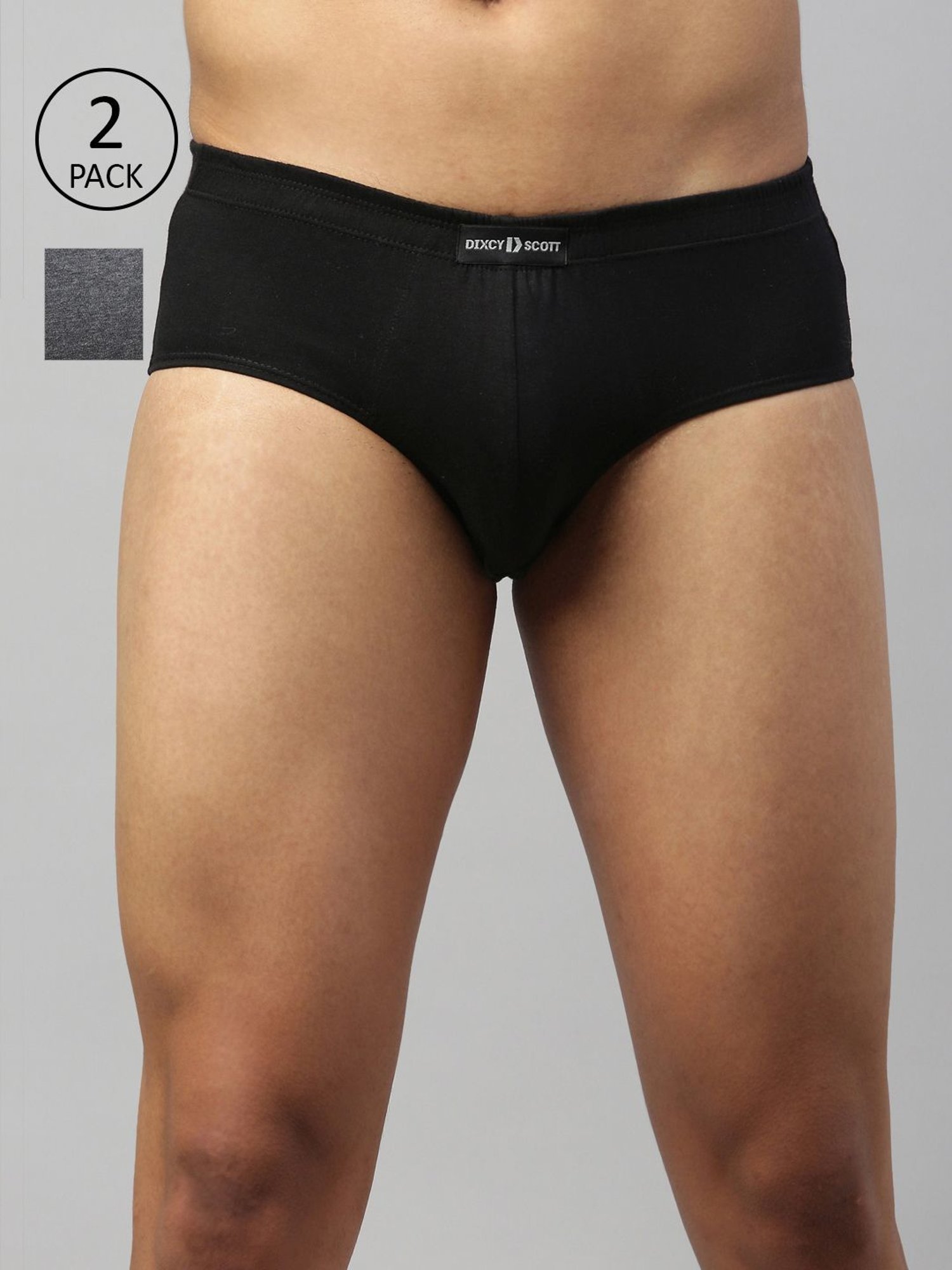 DIXCY SCOTT MAXIMUS Black & Charcoal Melange Cotton Regular Fit Briefs - Pack Of 2