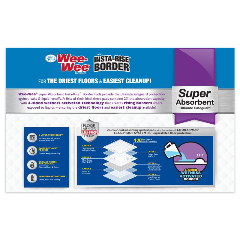 Four Paws Wee-Wee Insta Rise Border Dog Pads - 50ct