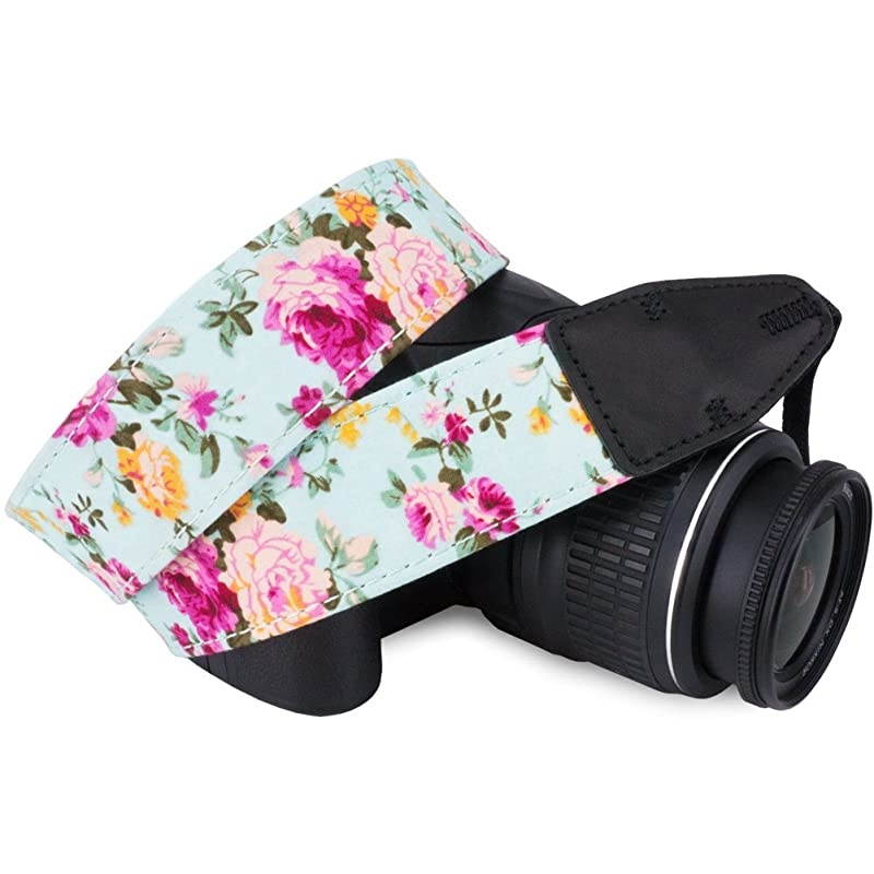 Pattern Cotton Camera Neck Shoulder Strap Belt Compatible with DSLR/SLR/Men/Women etc, Blue Rose