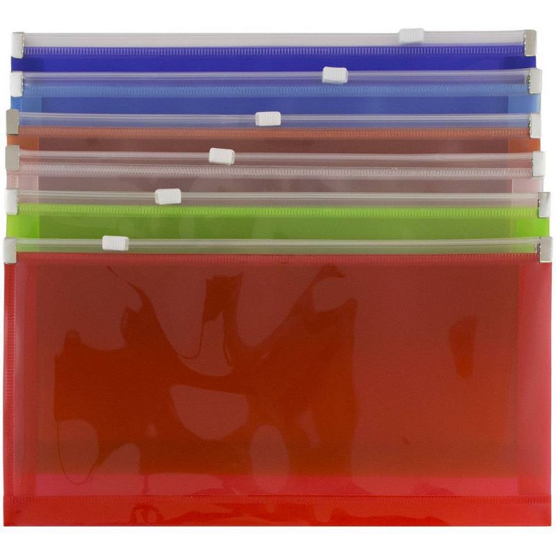 JAM Paper 5'' x 10'' 6pk Plastic Envelopes with Zip Closure - Multicolor