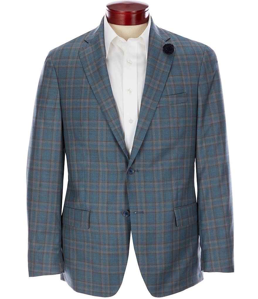 Hart Schaffner Marx Modern-Fit Teal Plaid Wool Sportcoat