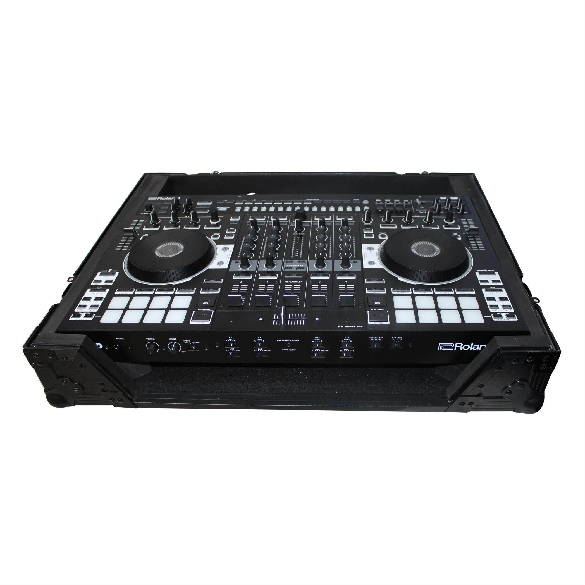ProX XS-DJ808WBL Black ATA Style Flight Road Case for Roland DJ-808 or Denon MC7000  w/ Wheels Black on Black Black