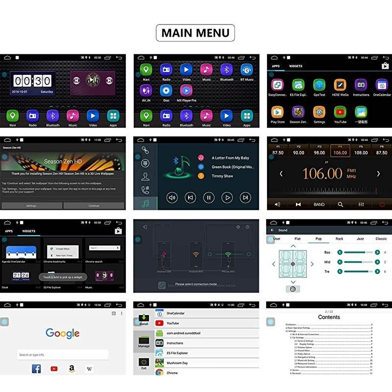 Double Din Android Car Stereo Radio 6.2'' Touch Screen DVD/CD Player Build-in GPS Navigation WiFi Bluetooth Support Android iOS Mirror Link with FM/AM/USB/SD/Backup Camera Input/APP Download
