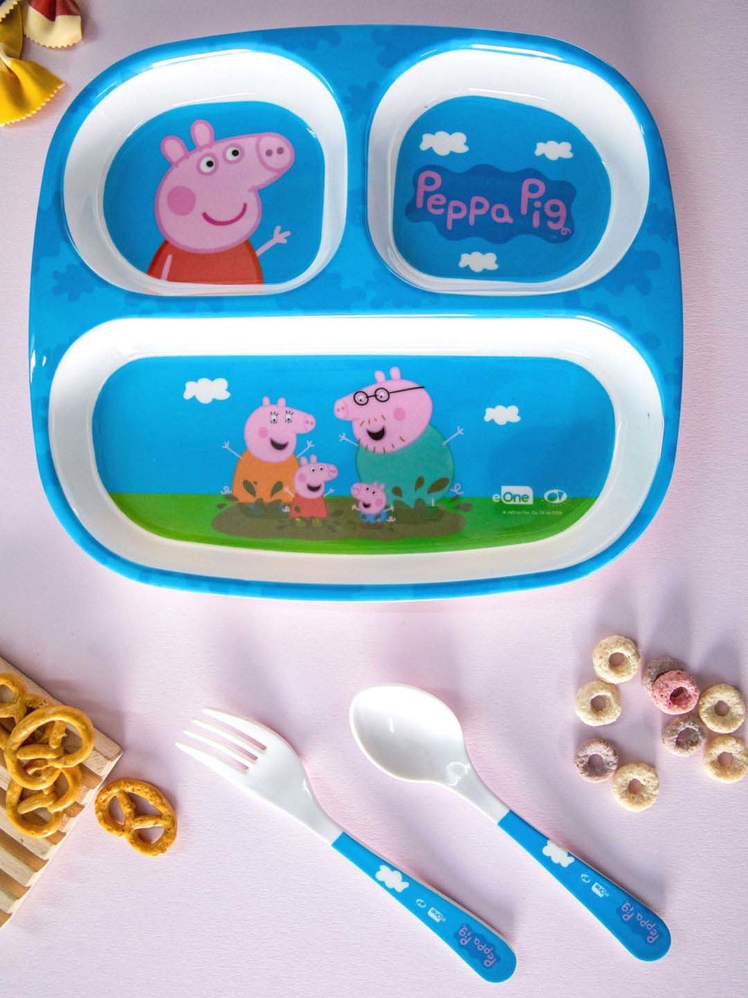 Servewell Peppa Pig Blue Melamine Rectangle Kids 3Pcs Dinner Set