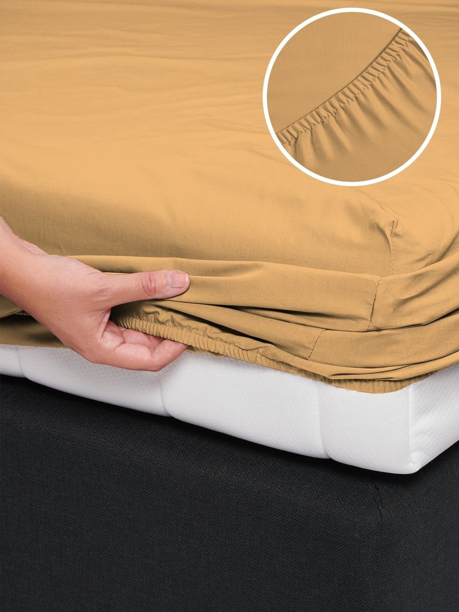 Pizuna Yellow 400 TC Cotton Queen Fitted Bed Sheet with 2 Pillow Covers