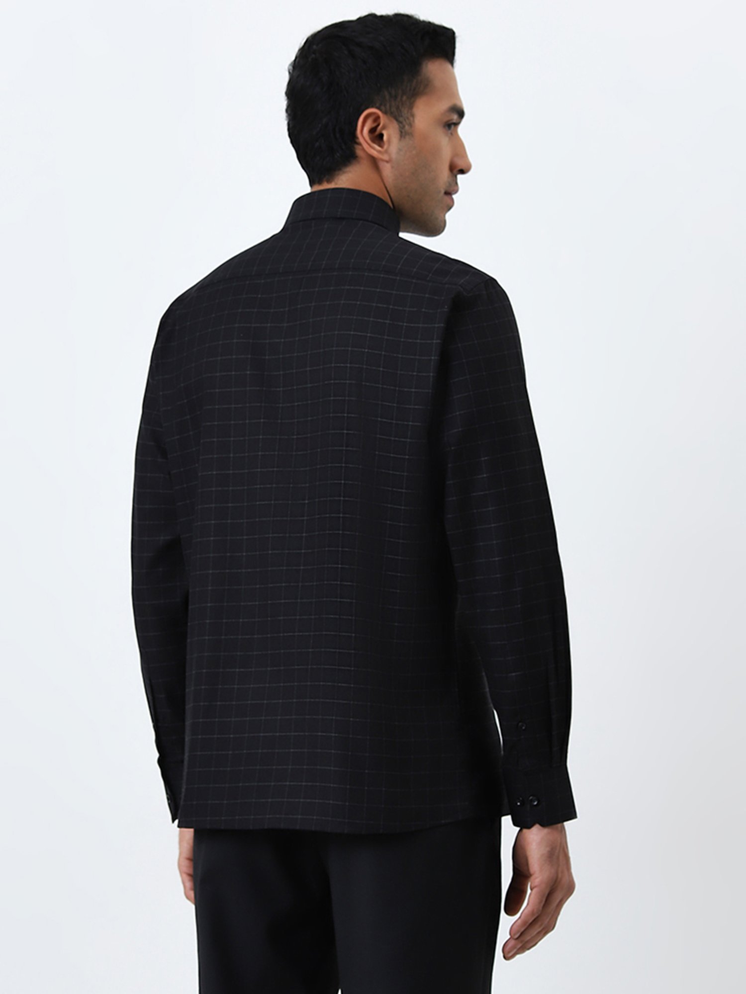 WES Formals by Westside Black Checkered Slim-Fit Cotton Shirt