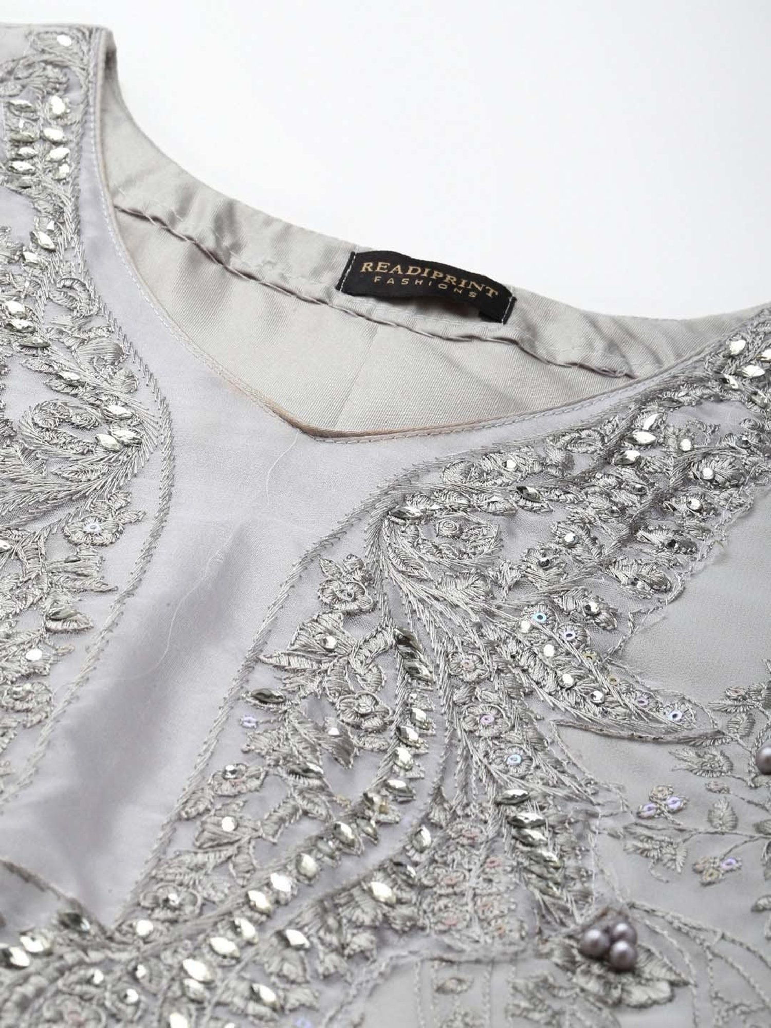 READIPRINT FASHIONS Grey Embellished Unstitched Dress Material