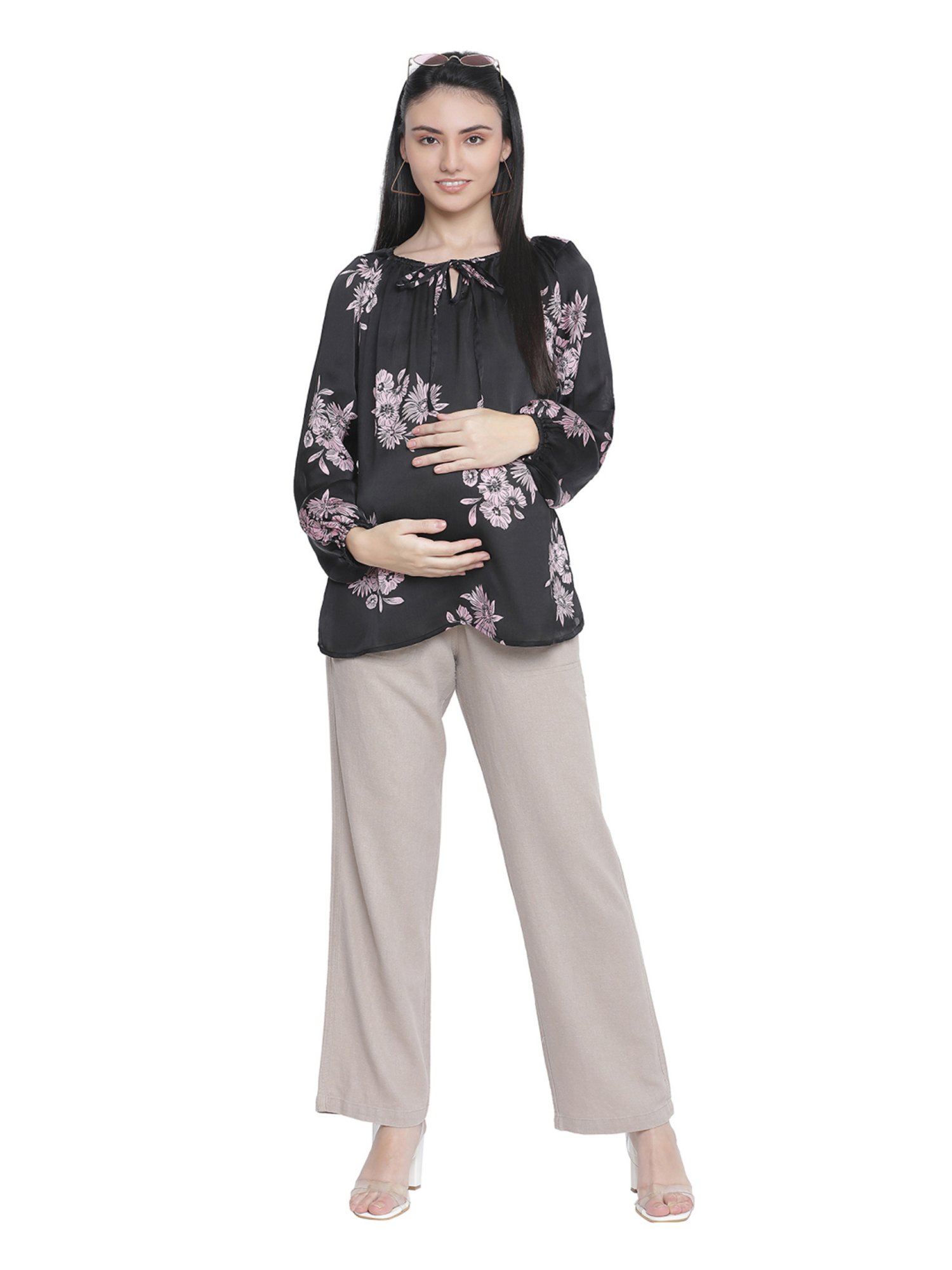 Oxolloxo Black Floral Print Maternity Tunic