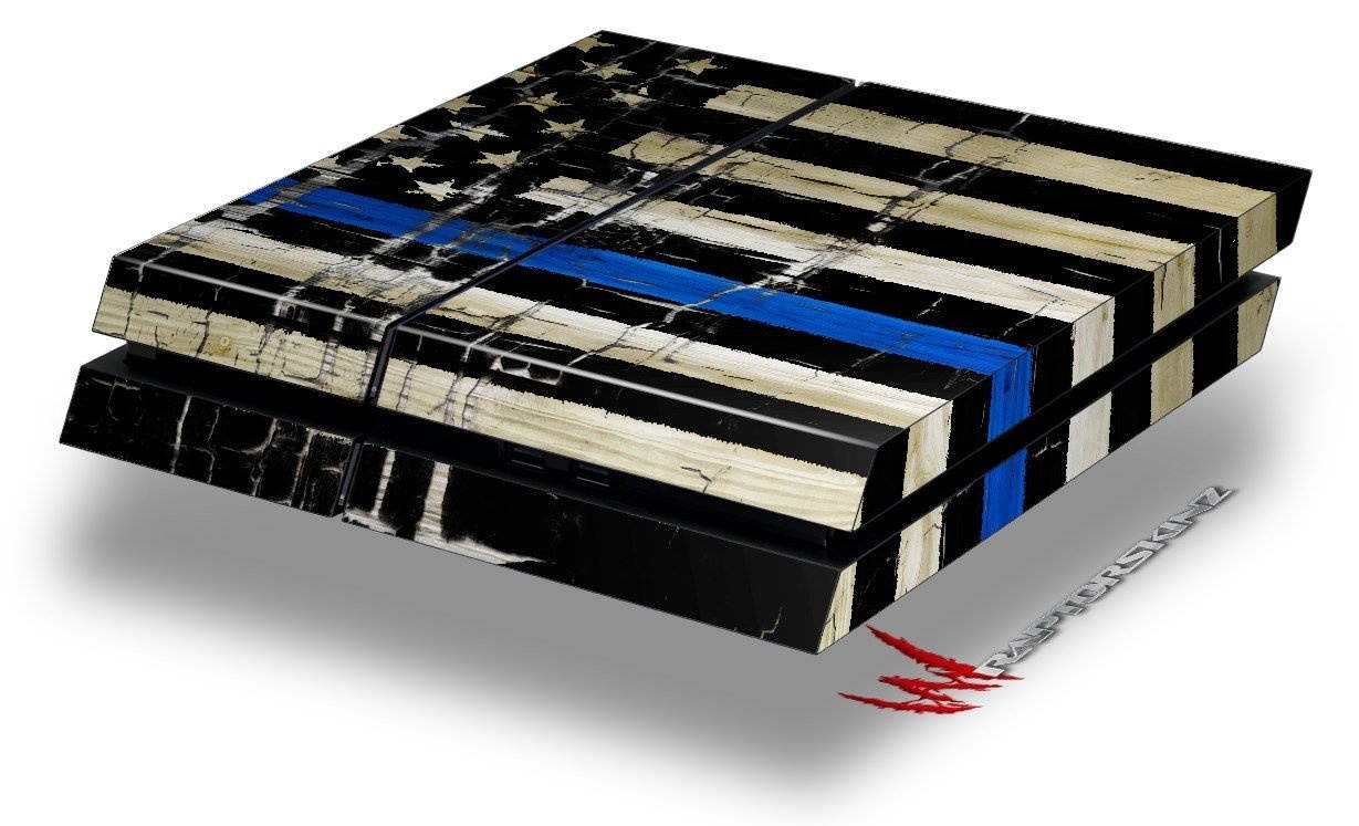 Painted Faded Cracked Blue Line Stripe USA American Flag - Decal Style Skin fits original PS4 Gaming Console