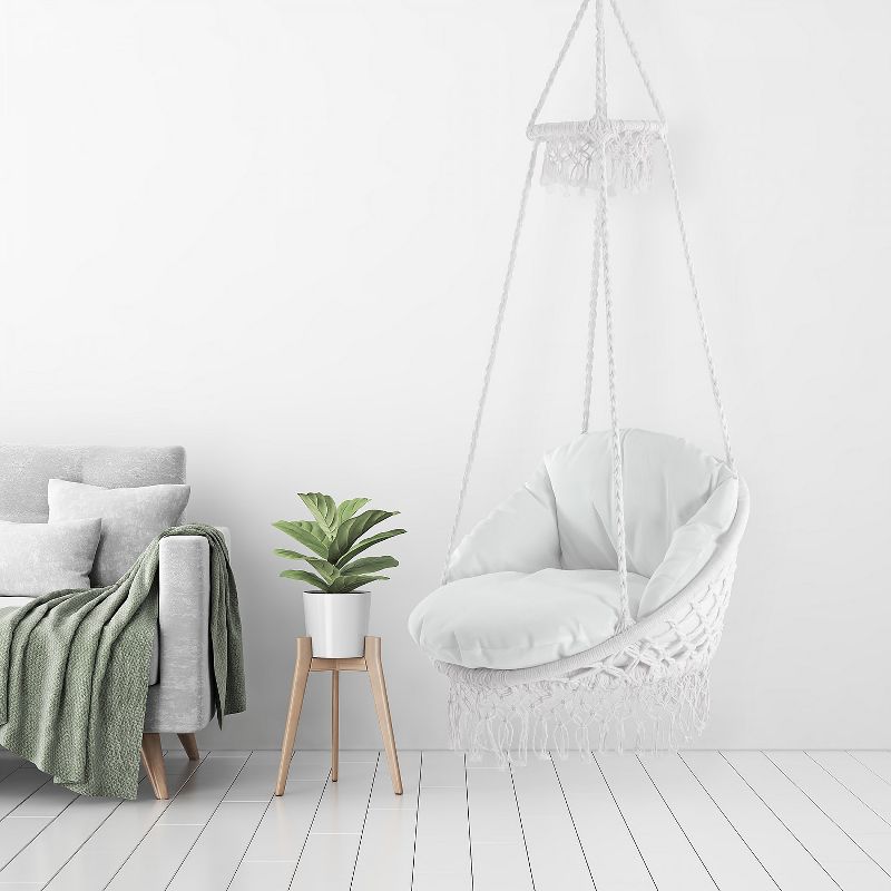 Vivere Deluxe Polyester Macrame Chair with Fringe