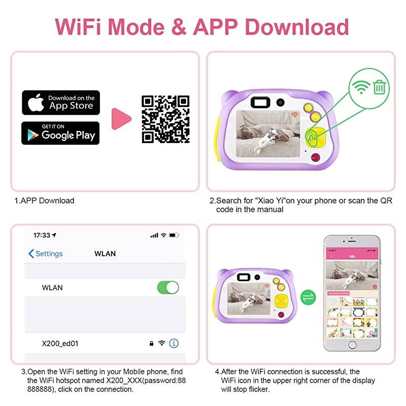 Memory Card Include] Kids Camera, Kids Digital Camera 12 Megapixel WiFi Kids Digital Camera for 2020 for Kids (Pink)