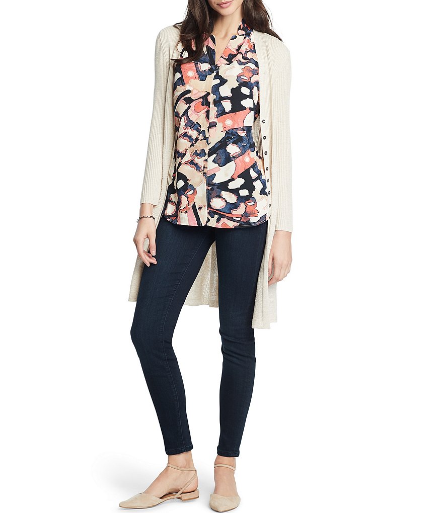 NIC + ZOE In A Twirl Long Sleeve Button Front Linen Blend Cardigan