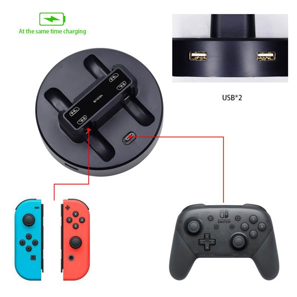 Nintendo Switch Charger Charging Station, 4 in 1 Nintendo Switch Joycon Controller Charger Charging Dock Stand with Type C Charging Cable