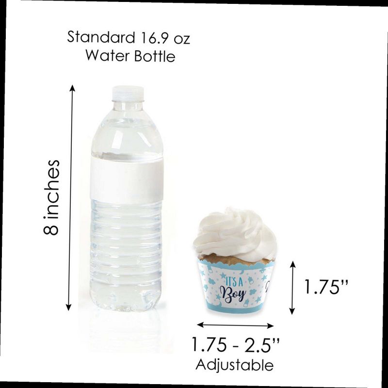 Big Dot of Happiness It's a Boy - Cupcake Decoration - Blue Baby Shower Cupcake Wrappers and Treat Picks Kit - Set of 24