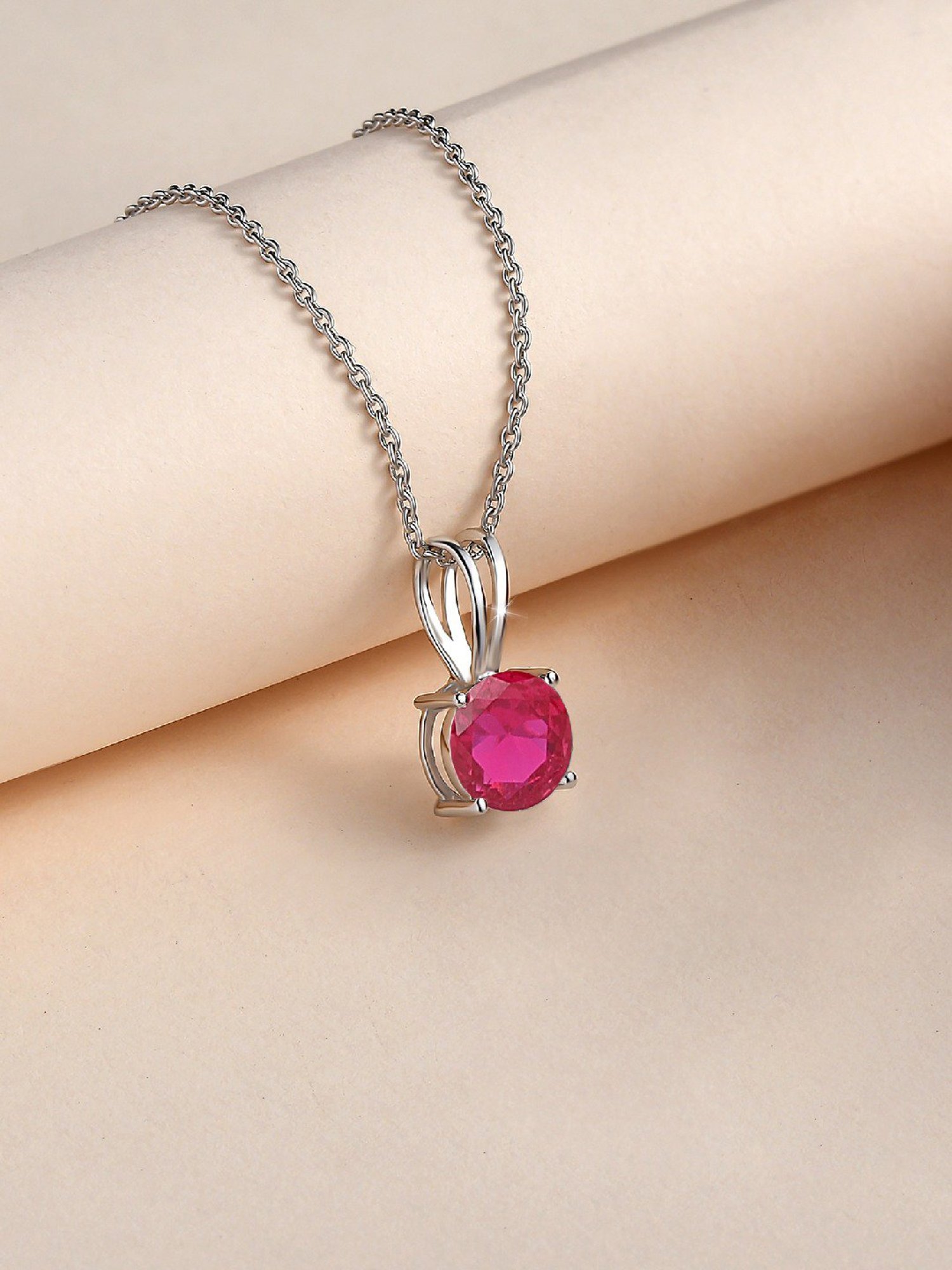 Ornate Jewels 92.5 Sterling Silver Red Ruby Solitaire Pendant with Chain Necklace