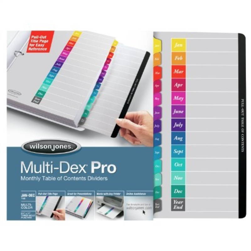 Wilson Jones Dividers, January - December Tab Index, MultiDex Pro, Multicolor Tabs, 1 Set (W54732N)