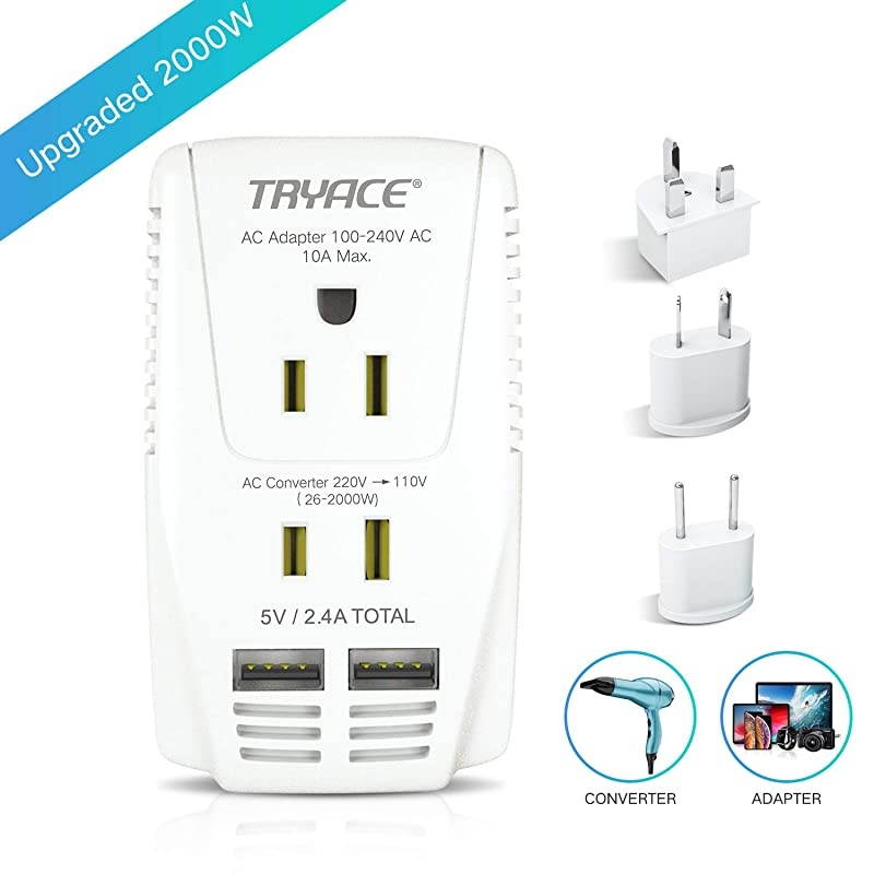 2019 Upgraded 2000W 220V to 110V Voltage Converter Step Down Voltage for Hair DryerStraightenerCurling IronLaptopCell PhonePower Converter with 2Port USB and UKAUUSEU 10A Plug Adapter