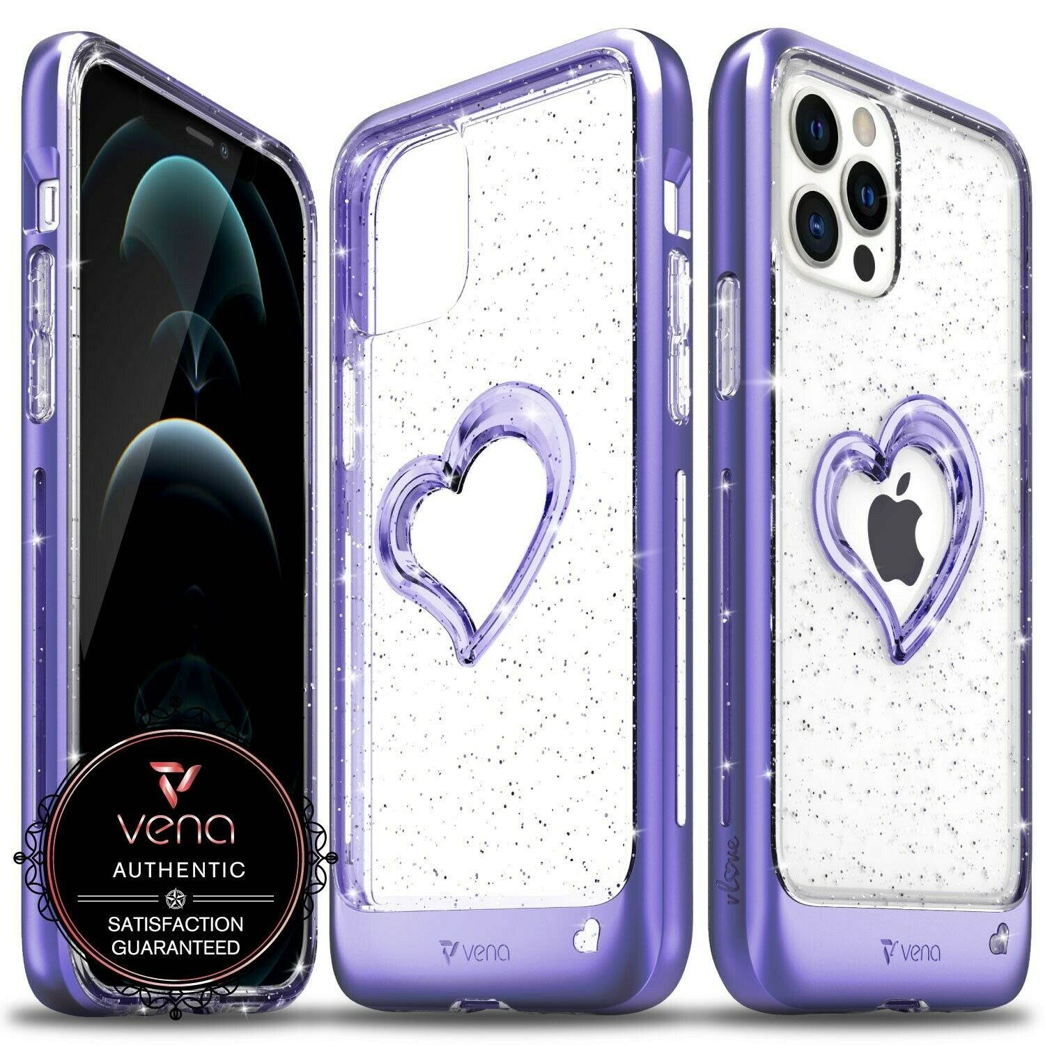 [vLove][Glitter Heart-Shape] Hybrid Clear Case for iPhone 12 Pro - Purple