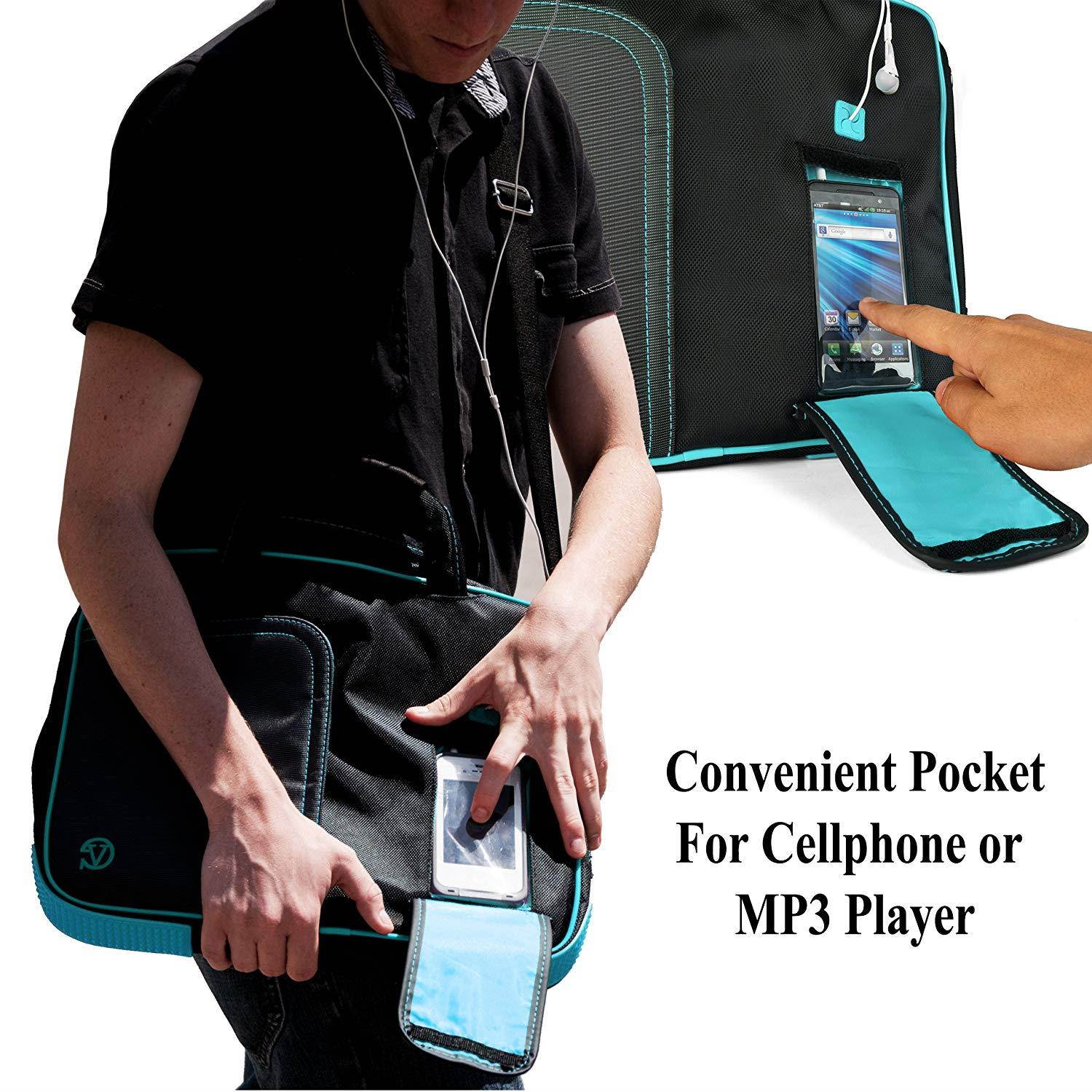 VG Pindar Shoulder Messenger Bag Aqua Blue Trim For HP Pro Slate 8/Pro (408 G1)/Stream 8 + Handsfree Earphones