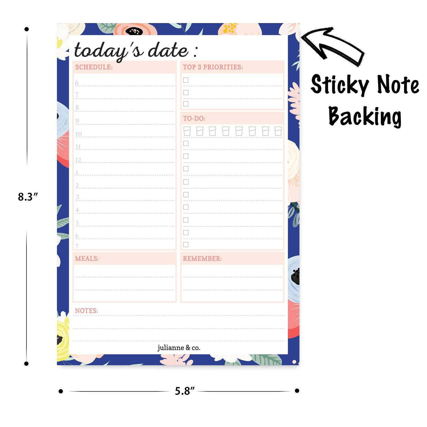 Daily Planner Notepad with Sticky Note Backing by Julianne & Co - All-In-One Undated To-Do, Schedule & Priority List Planning Pad - Portable Tear-Off Sheet Design - Small Size A5 (3 Pack)