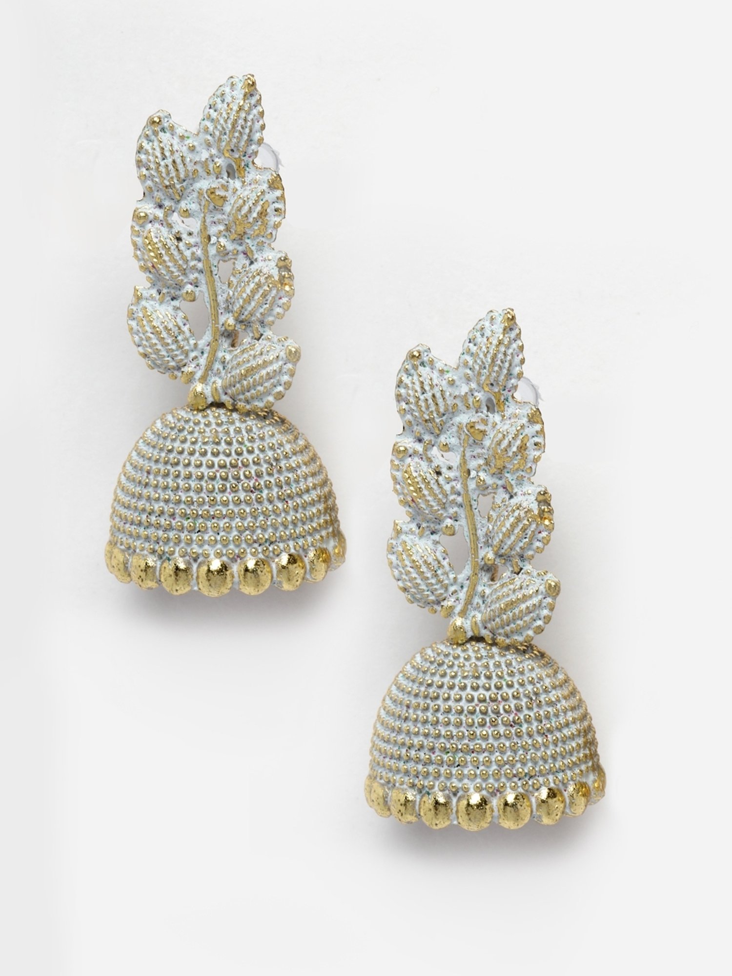 Moedbuille Meenakari Work Antique Leaf Design Oxidized Gold-Plated Handcrafted Jhumki Earrings