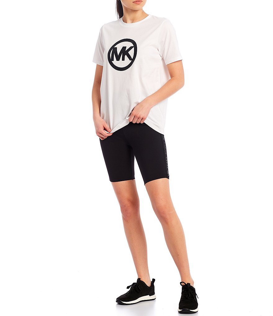 MICHAEL Michael Kors Side Seam Tonal Logo Tape Trim High Rise Biker Shorts