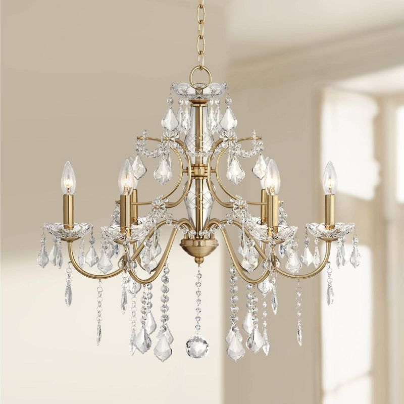 Vienna Full Spectrum Gold Crystal Chandelier 26 1/2" Wide Curved Arm 6-Light Fixture for Dining Room House Foyer Kitchen Entryway