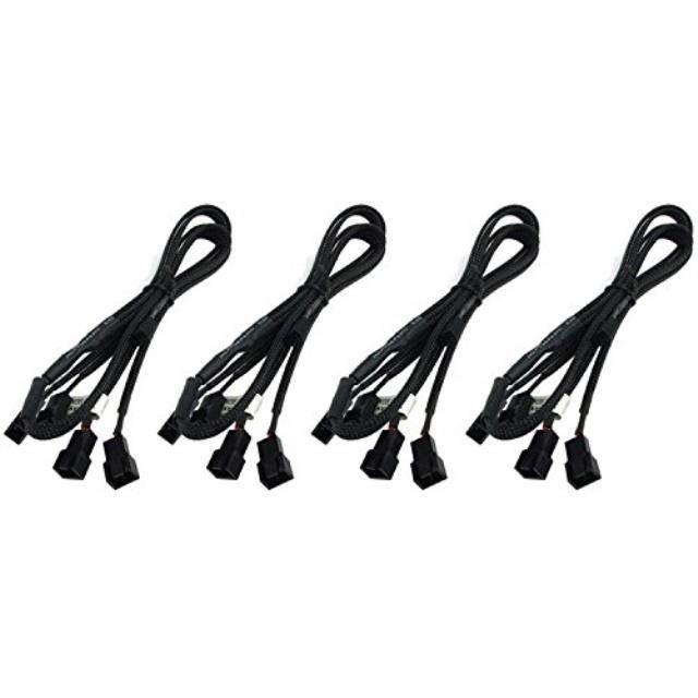 Phobya Y-Cable, 3-Pin to 4x 3-Pin, 60cm, Sleeved, Black, 4-pack