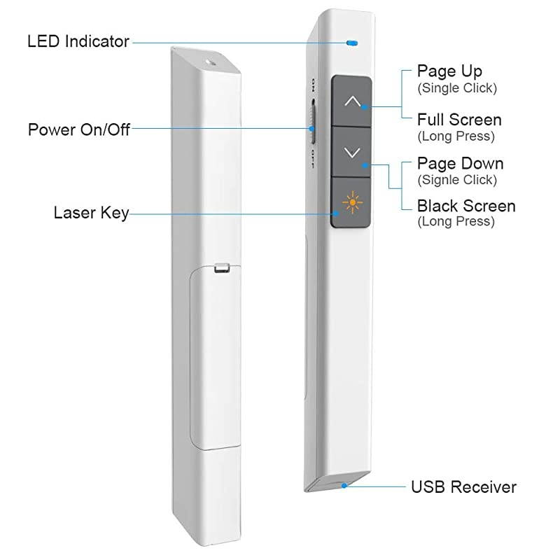 N26 Wireless Presenter with Laser Pointer 300 FT, 2.4GHz Presentation Clicker for Powerpoint Presentation, PPT Powerpoint Clicker for Presentation Remote Google Slide Clicker