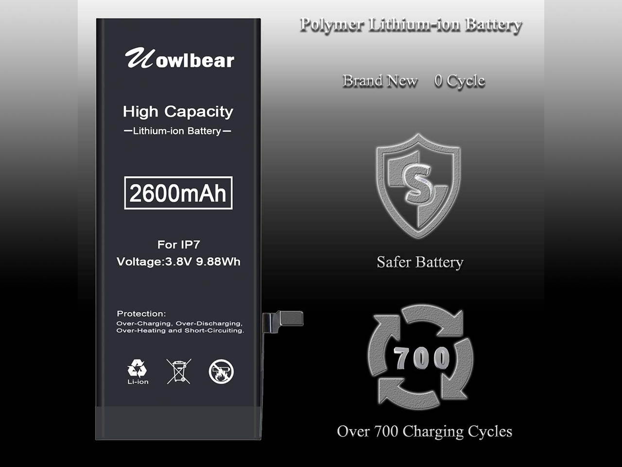 Battery for iPhone 7, uowlbear 2600mAh Replacement Battery for A1660 A1778 A1779 with Complete Replacement Kits and 2 Set Adhesive Strips -0 Cycle High Capacity Extra 640mAh Power