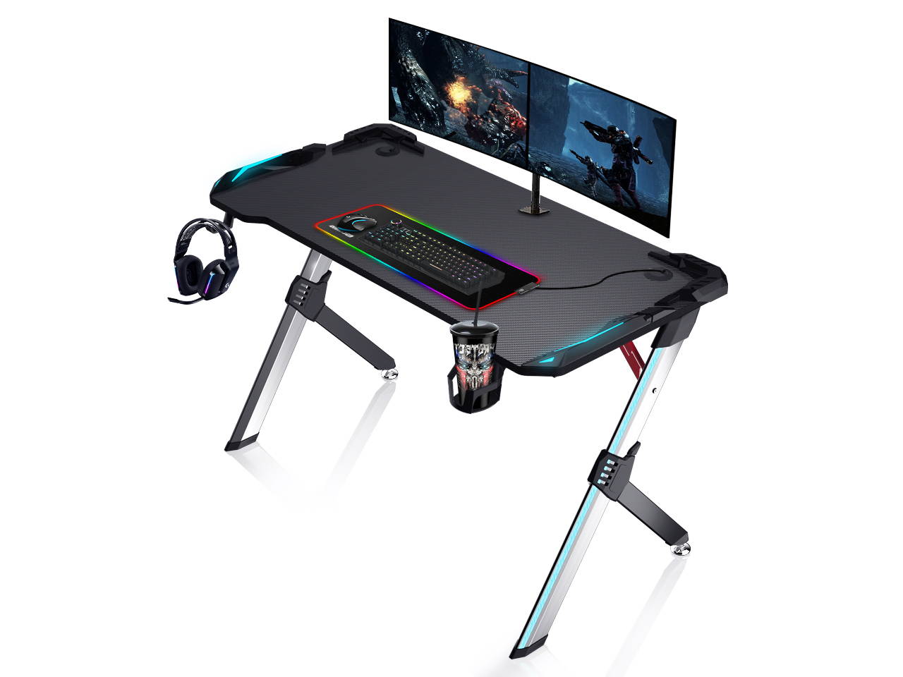 ESGAMING 47.3 Inch RGB light Gaming Computer Desk with 2.0mm Thickness Aluminum Legs 120x60cm(47.3x24inch)