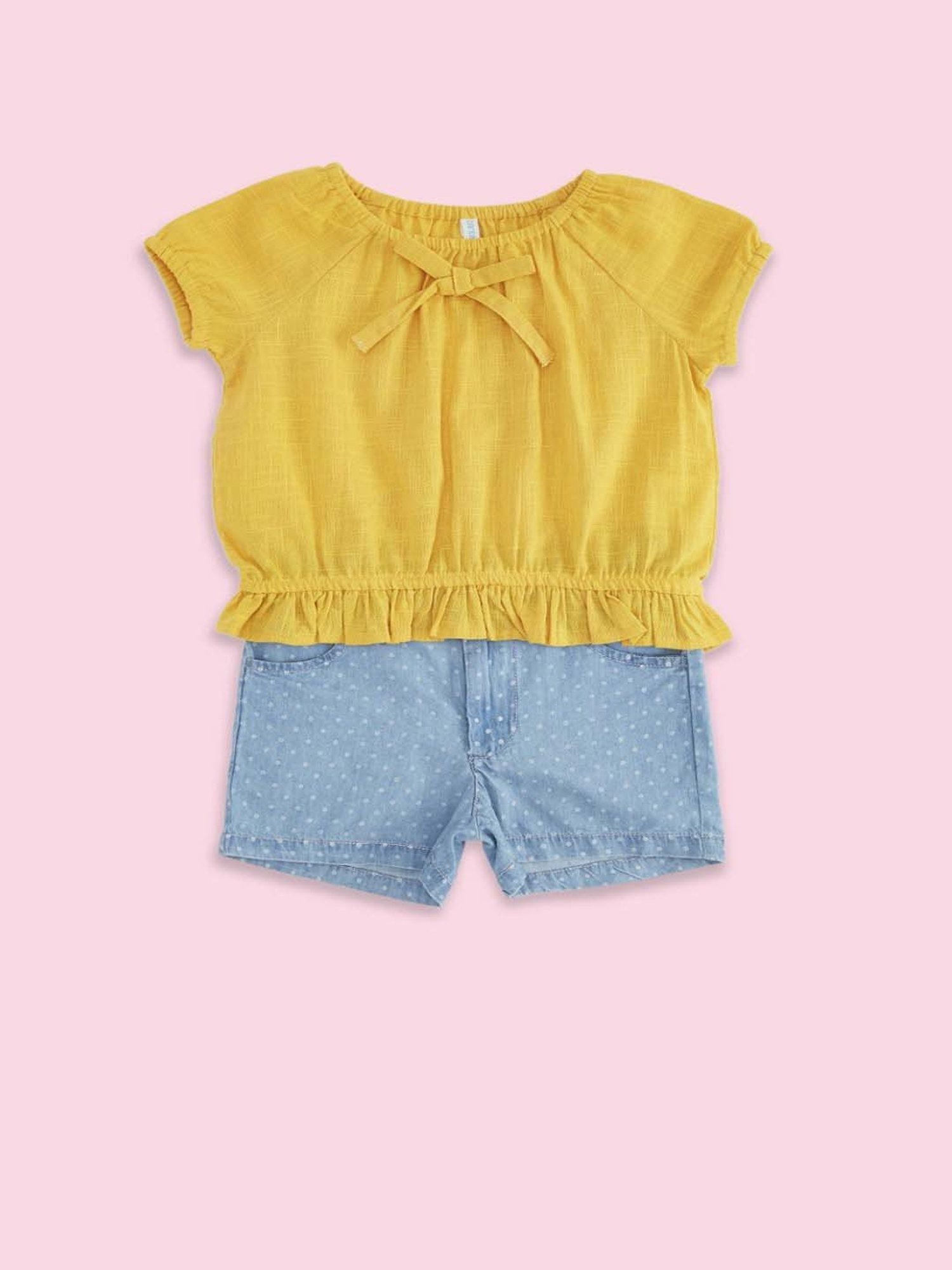 Mothercare Kids White & Yellow Cotton Printed Top Set