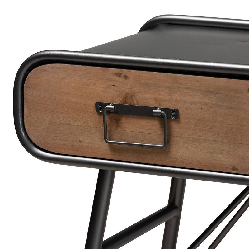 3 Drawer Santo Metal and Oak Finished Wood Console Table Black/Walnut Brown - Baxton Studio